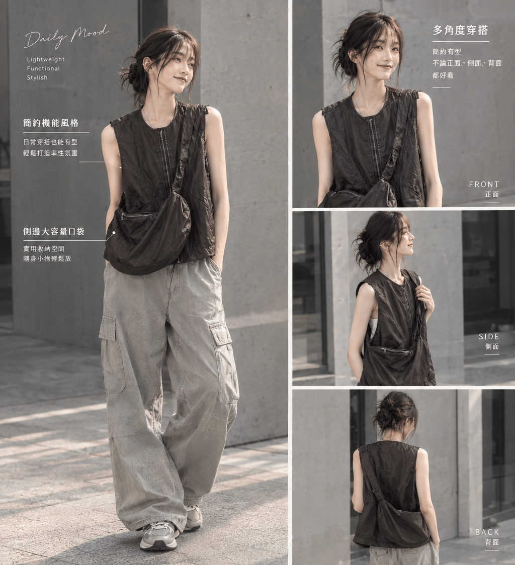 MODO Utility Sling Vest｜韓系．簡約高級感皮質背心+包包 兩件套