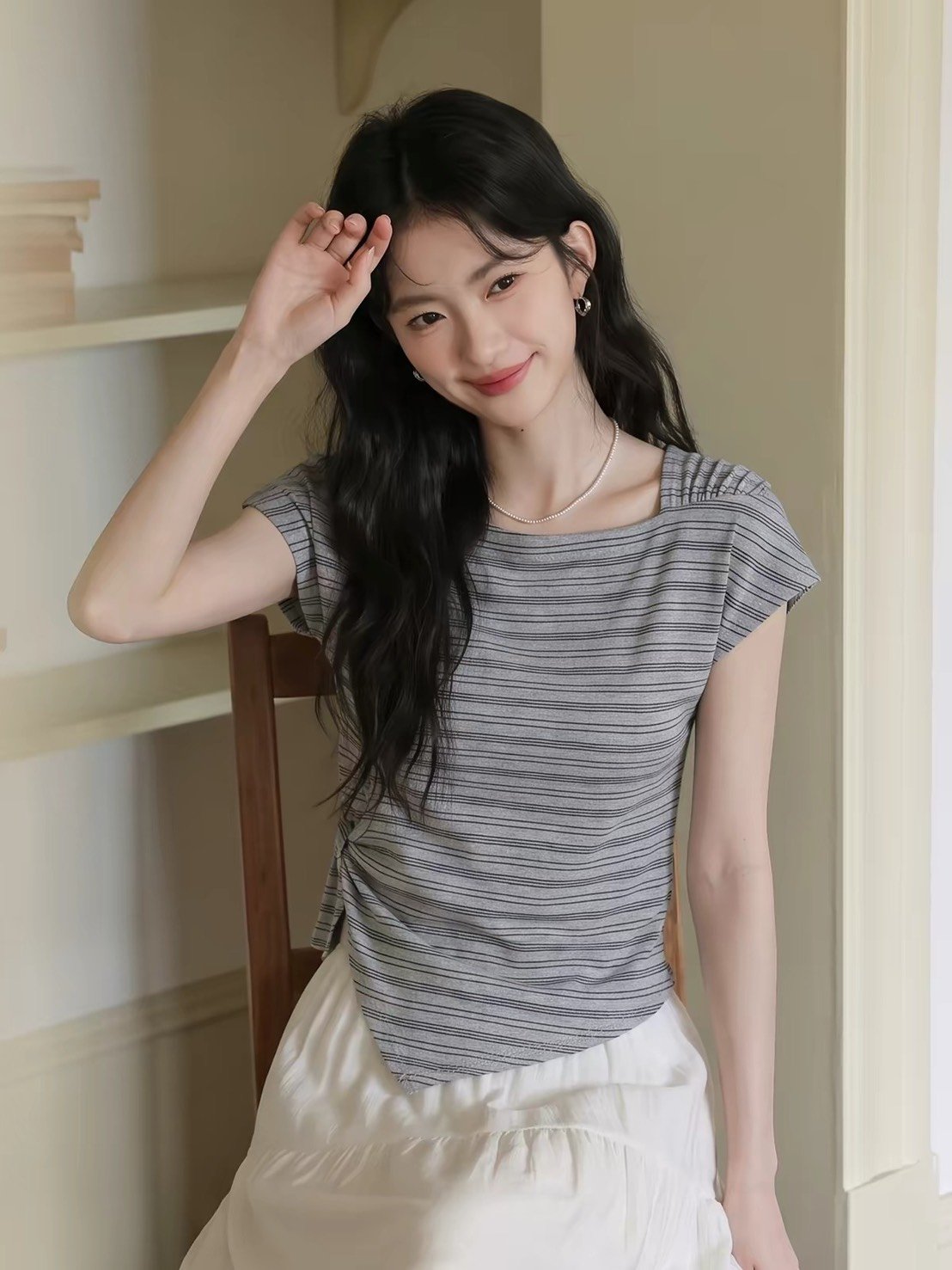 🤍 Daily wear | 韓系設計師家一字領上衣