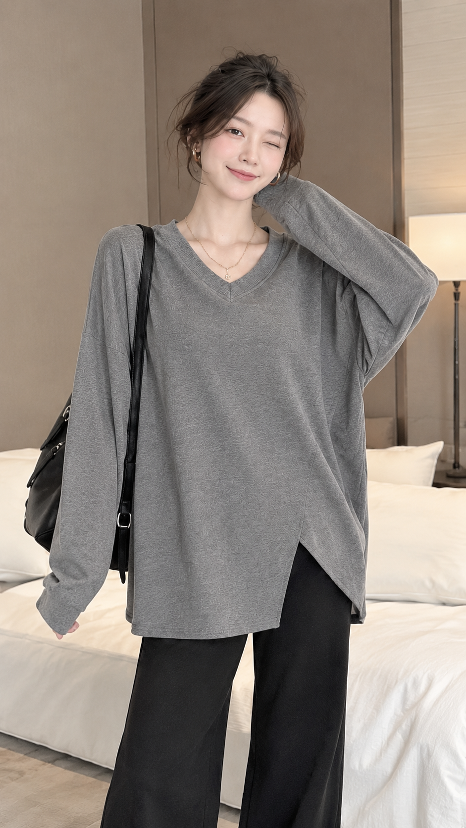 Lumi V-Neck Loose Top｜慵懶 V 領寬版長袖上衣