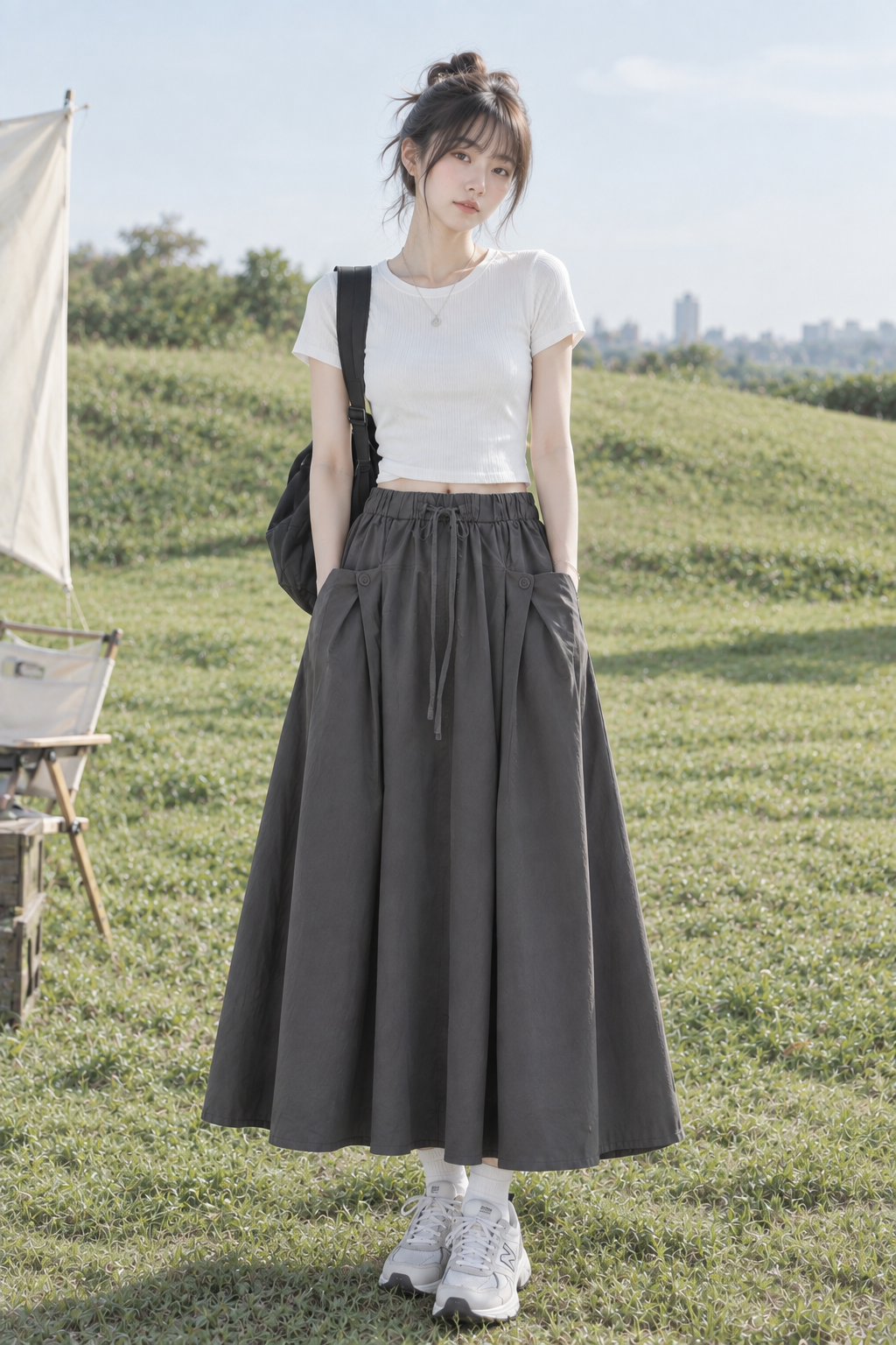 Sora Flow Skirt｜日系 · 輕盈立體口袋七分裙