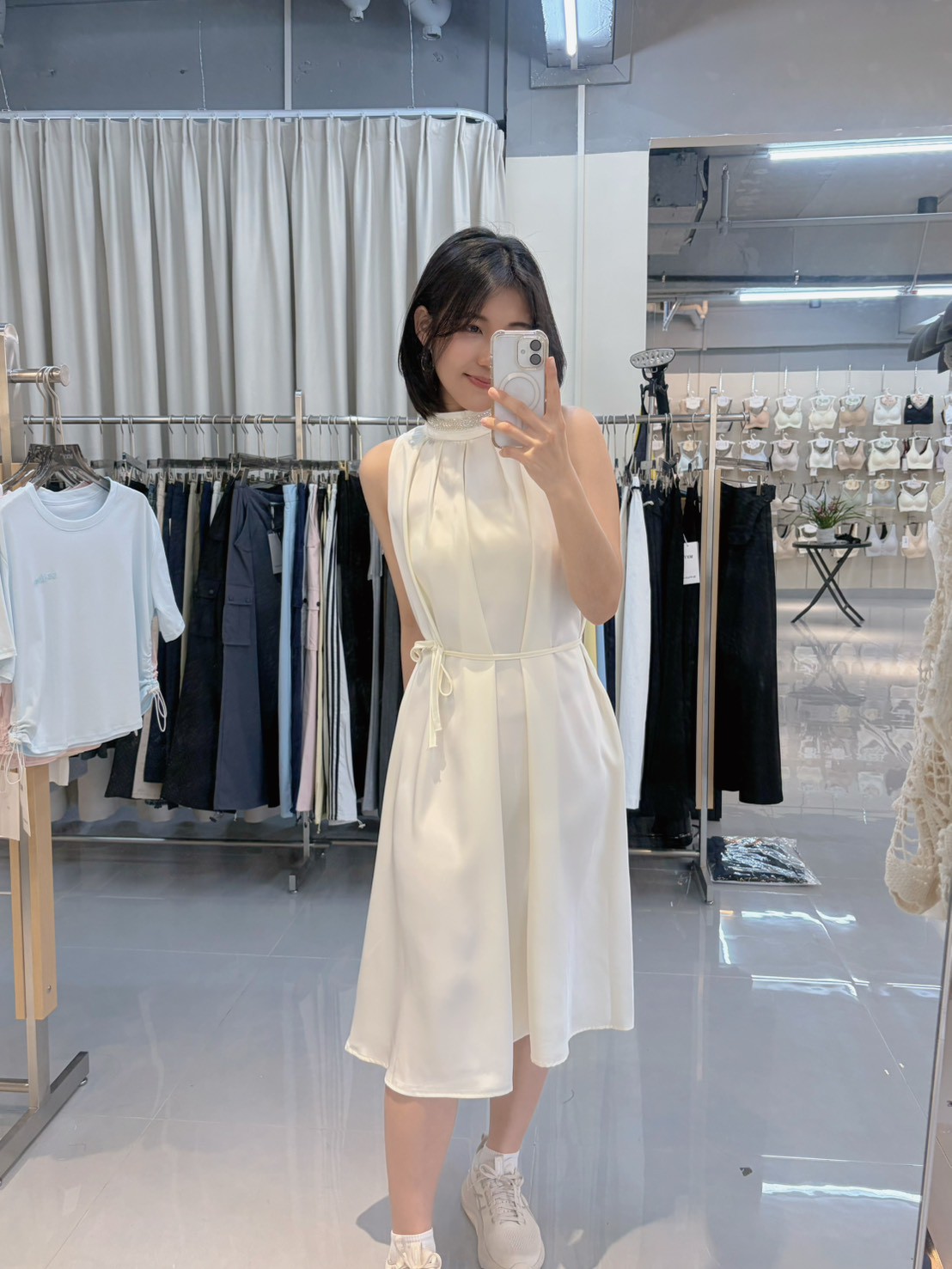 法式圓領無袖絲綢高級感連衣裙洋裝👗