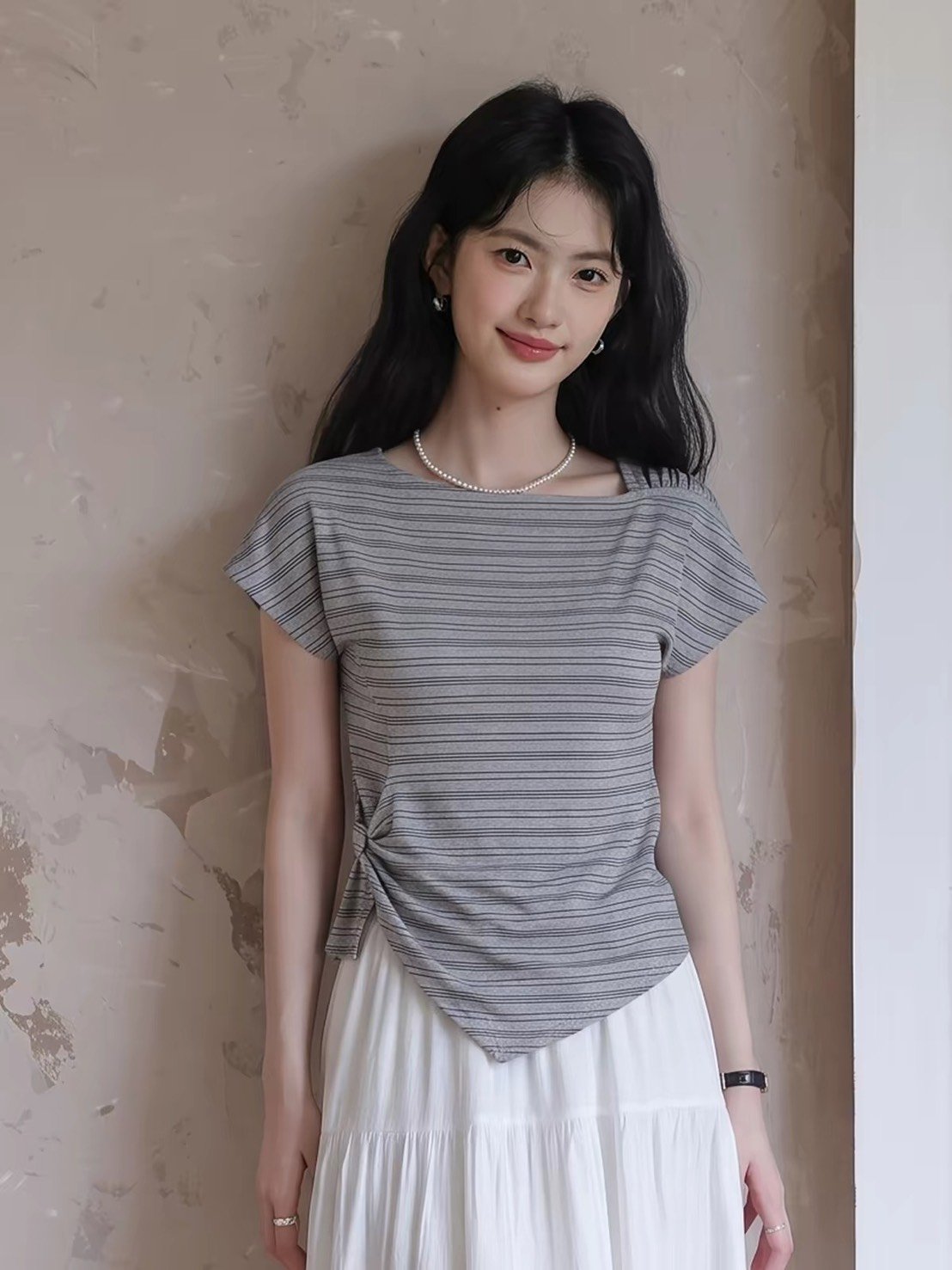 🤍 Daily wear | 韓系設計師家一字領上衣