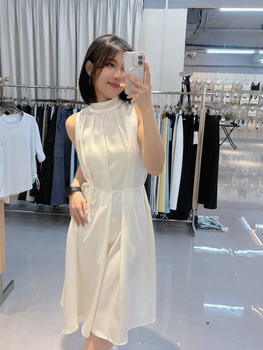 法式圓領無袖絲綢高級感連衣裙洋裝👗