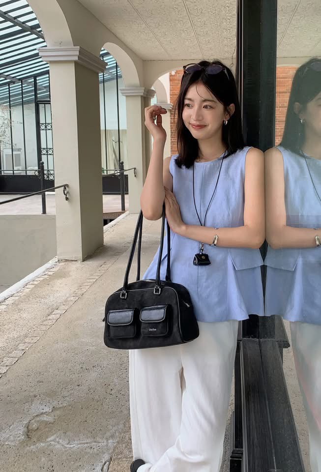新款🌟夏季韓系涼感棉麻假口袋無袖上衣