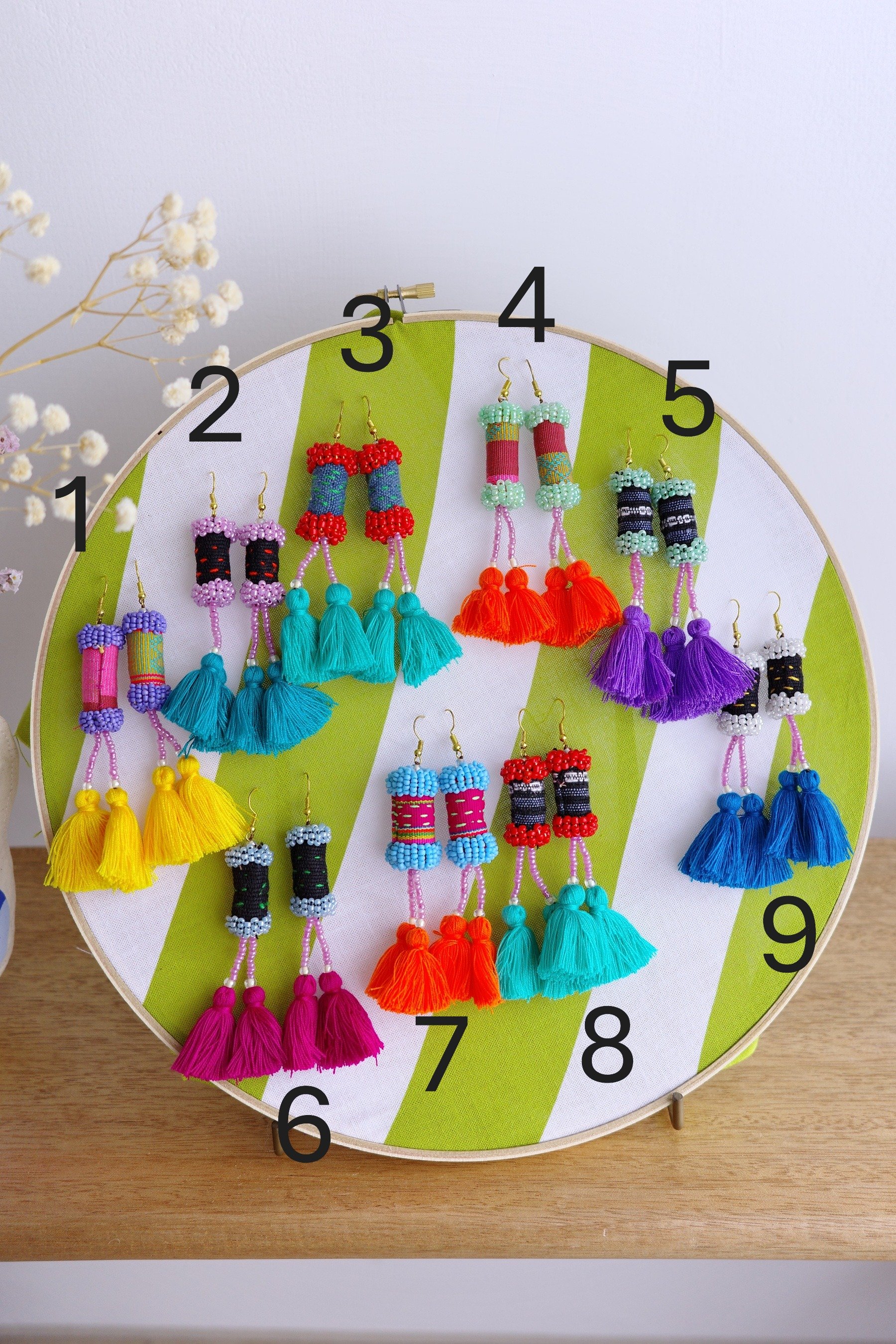 刺繡串珠流蘇耳環