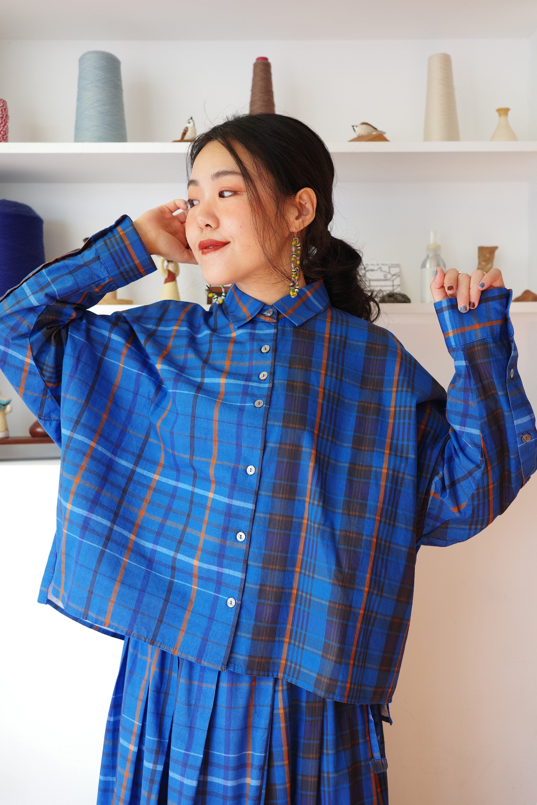 𓏭跳色格紋設計釦襯衫