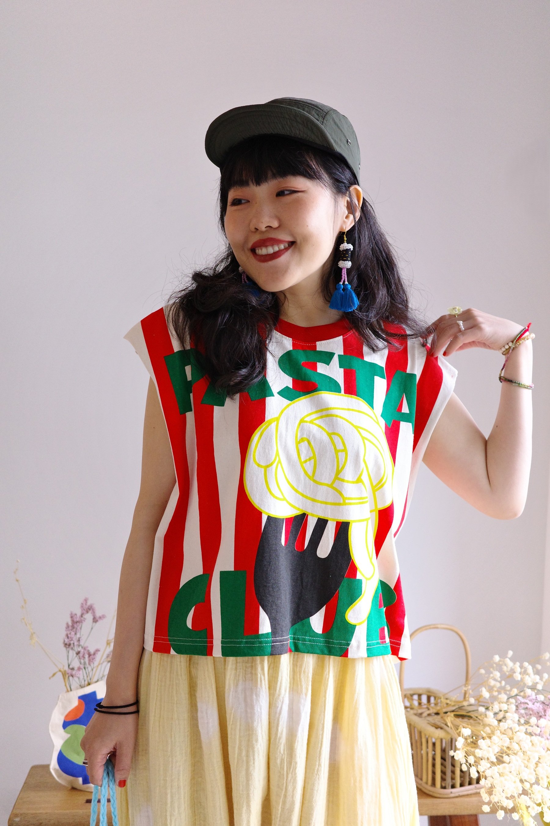 𓏭義大利麵復古塗鴉法式袖T-shirt