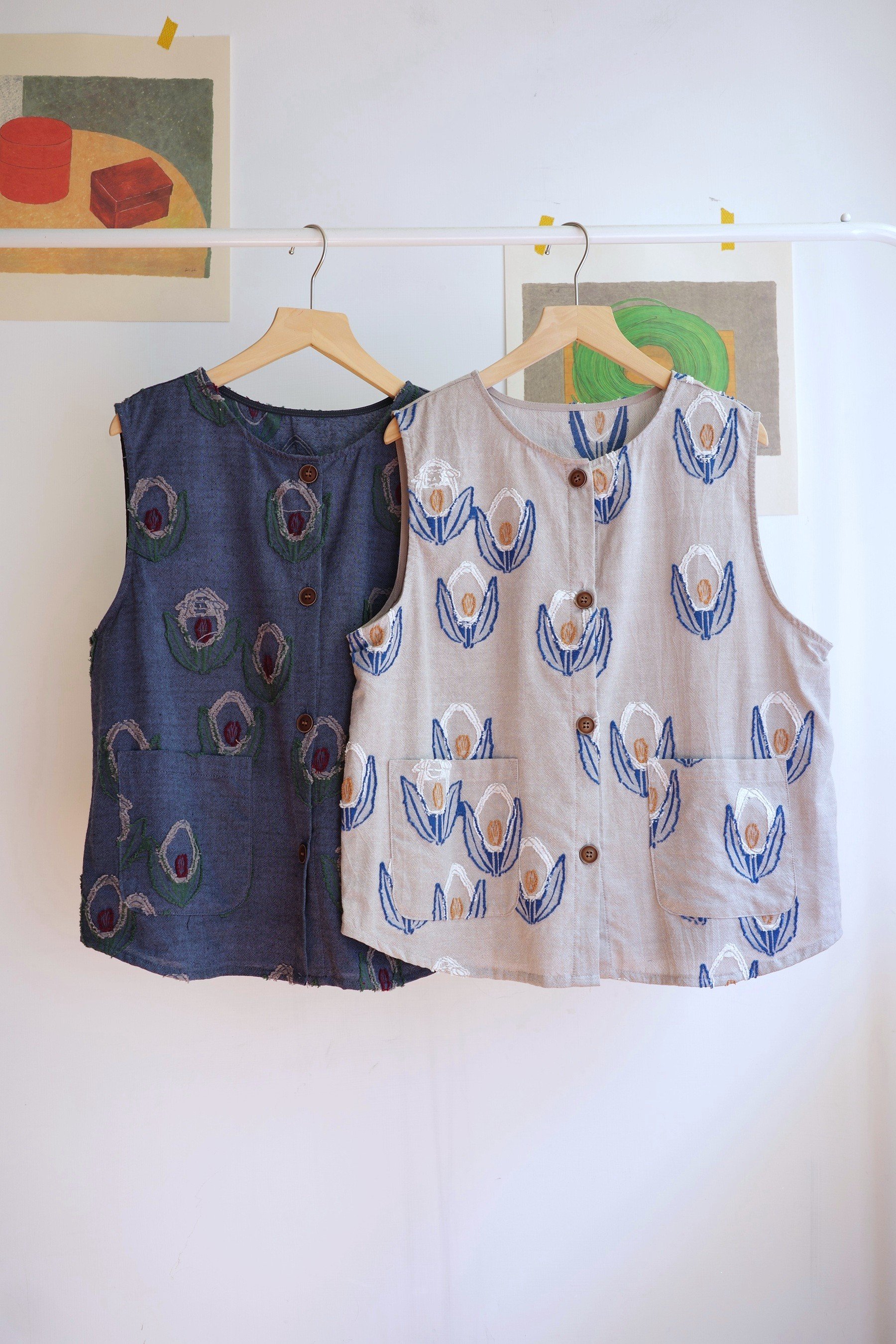 𓏭立體毛邊緹花開襟背心