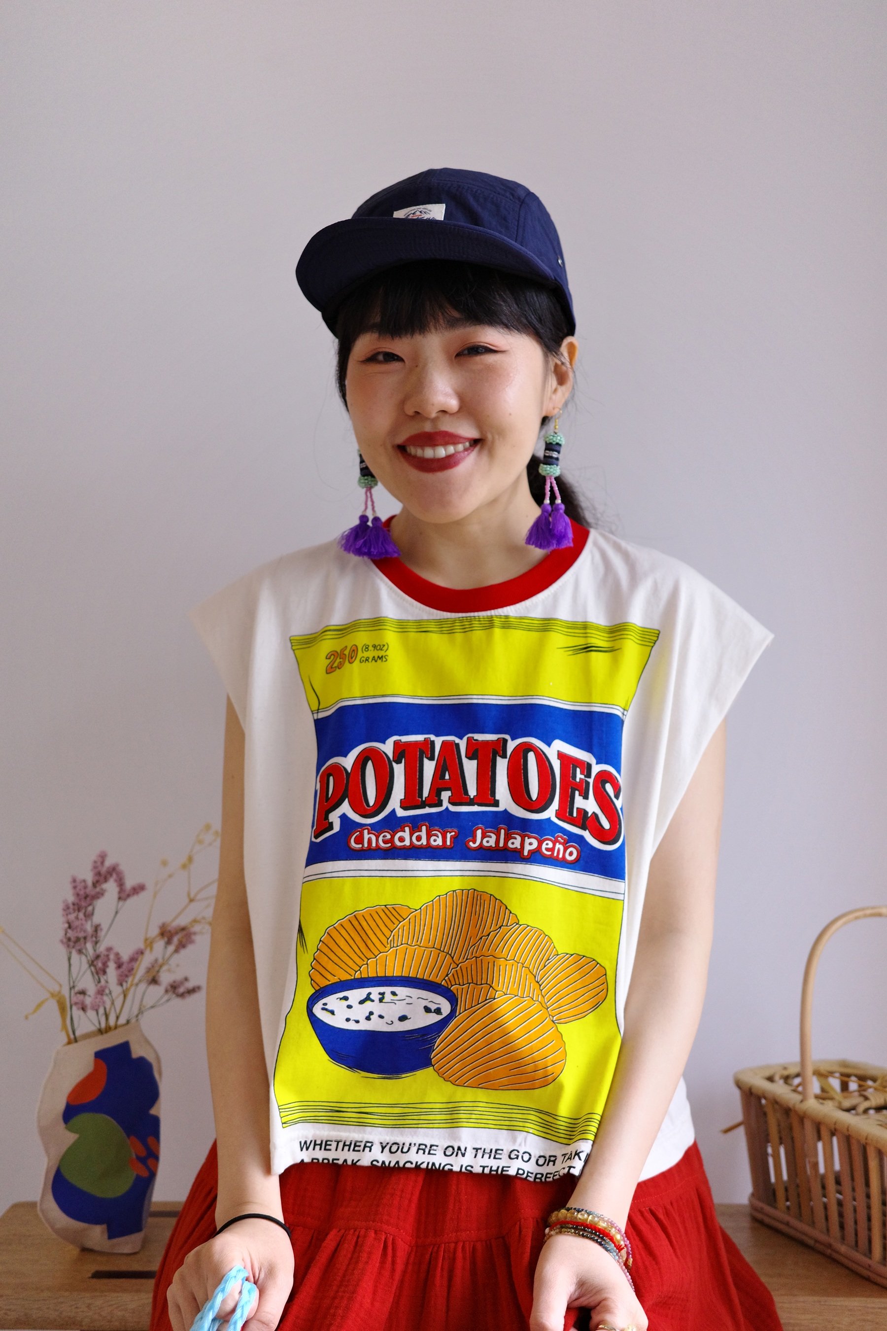 𓏭洋芋片復古塗鴉法式袖T-shirt