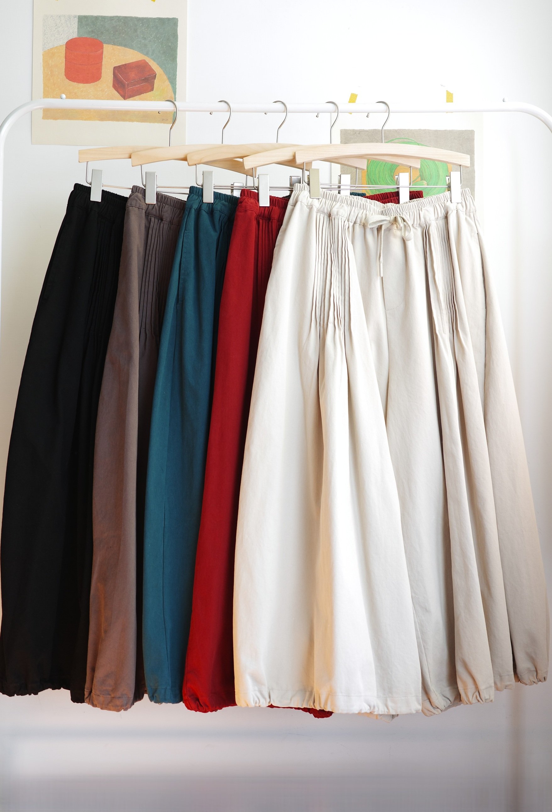 𓏭細摺落地褲管可調大寬褲