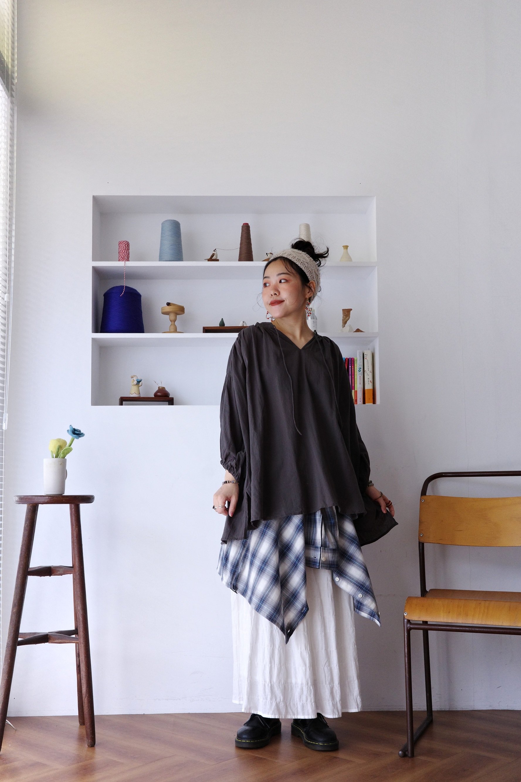 純色簡約泡泡布半身裙