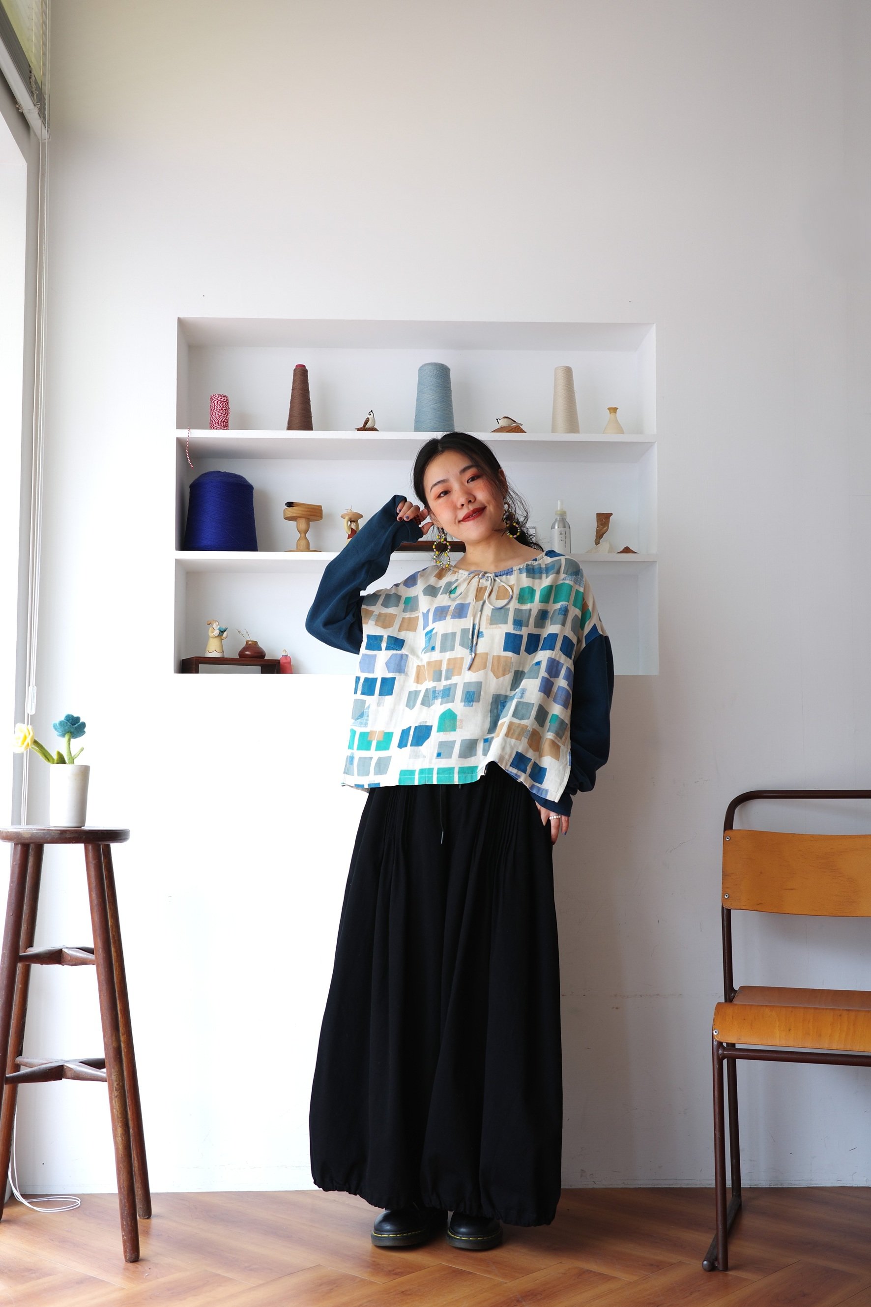 𓏭幾何色塊拼接設計上衣