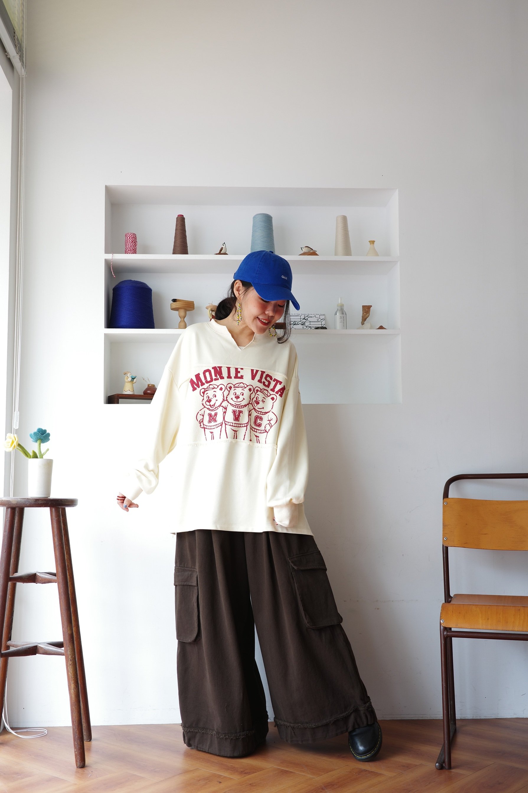 𓏭褲管反折抽鬚大口袋工作褲