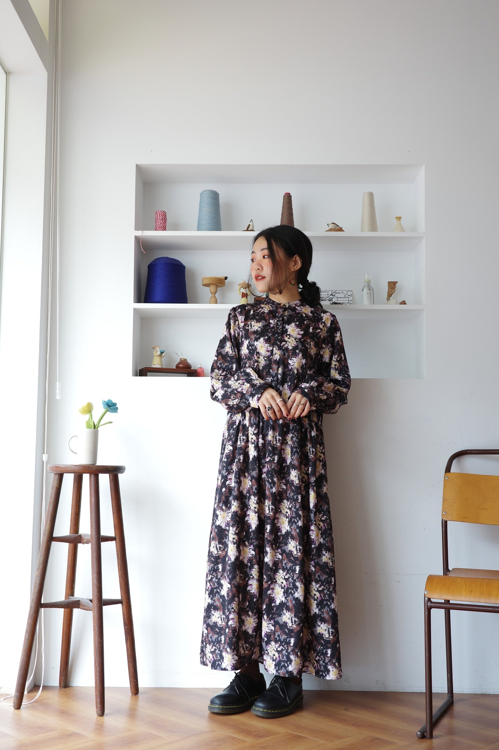 𓏭油畫塗鴉腰線剪裁洋裝