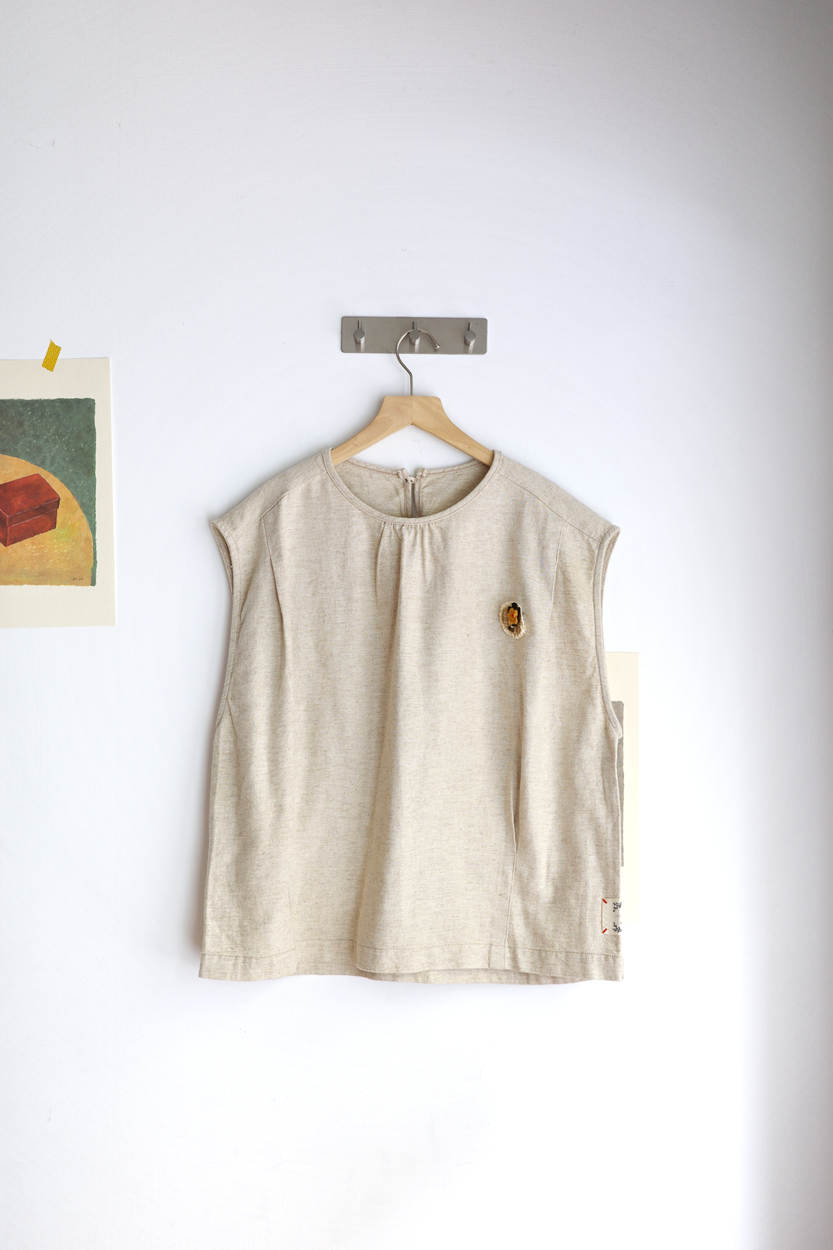 小花別針壓褶套頭鬆身背心