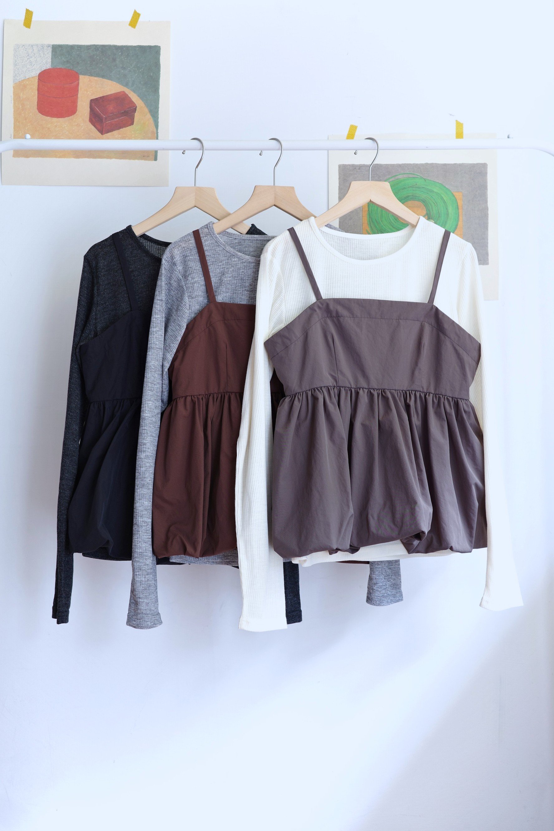 𓏭羅紋上衣Ｘ 吊帶氣球泡泡 兩件式上衣