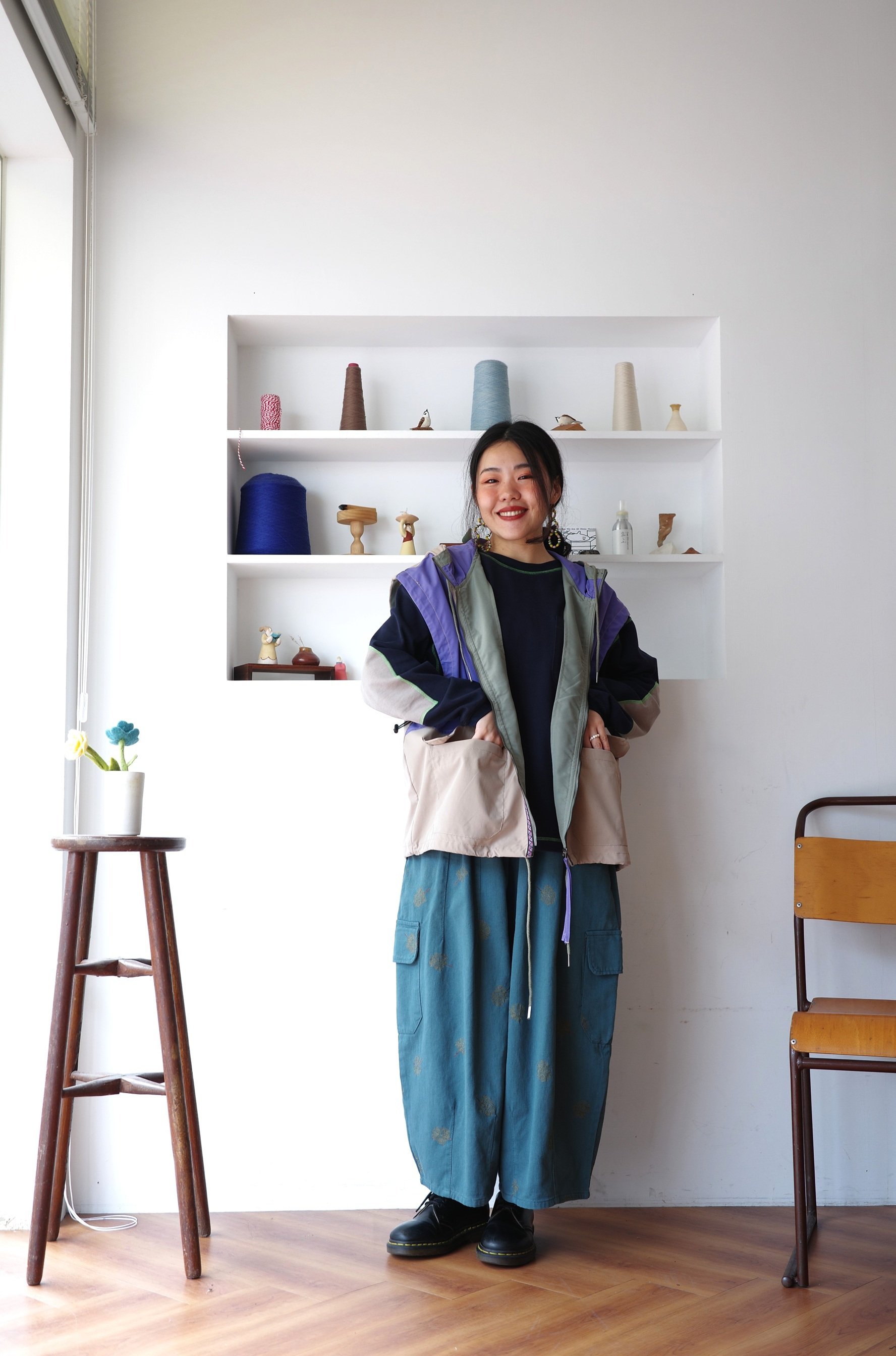 𓏭圖騰織帶色塊拼接連帽風衣背心