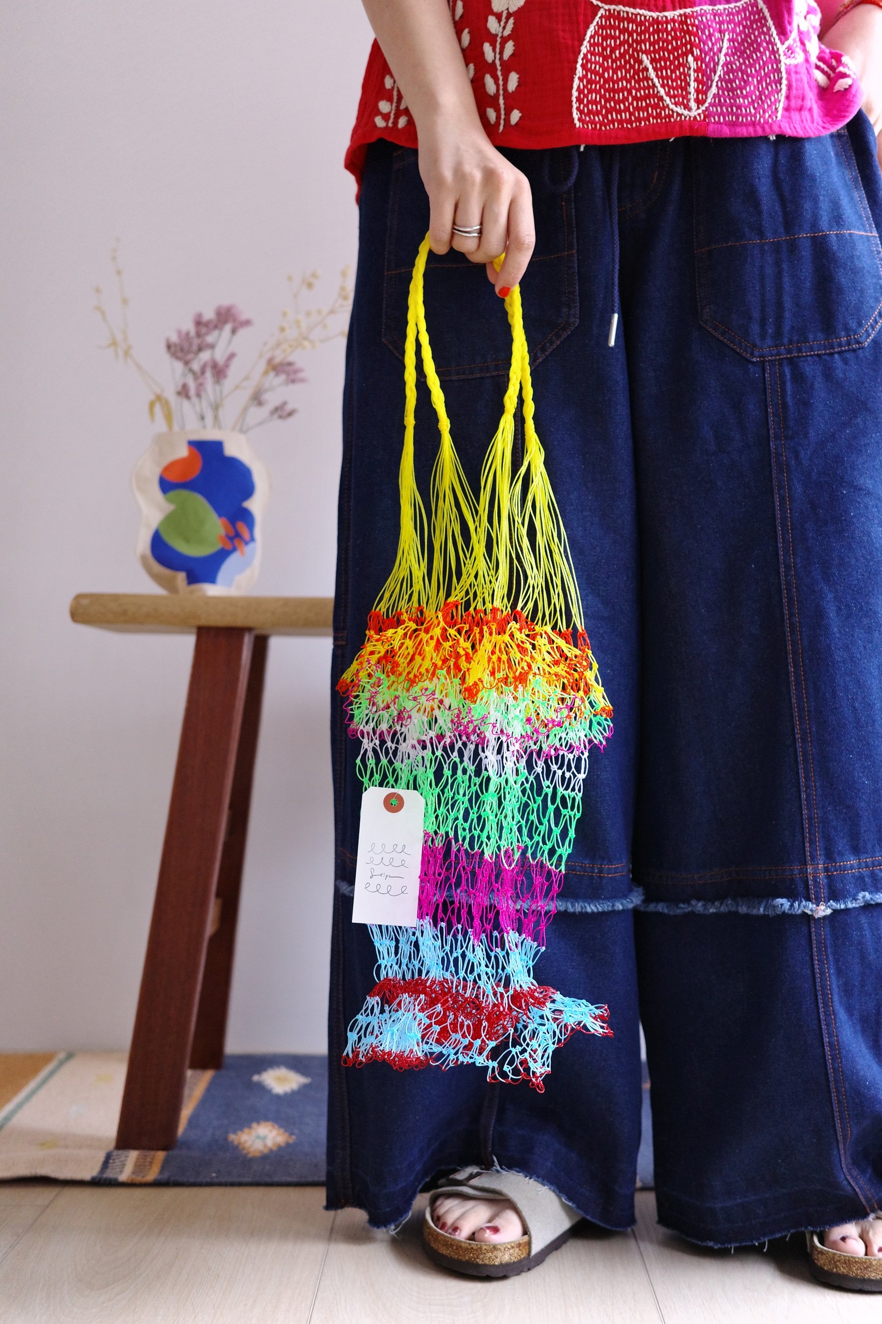 彩色魚網編織提袋