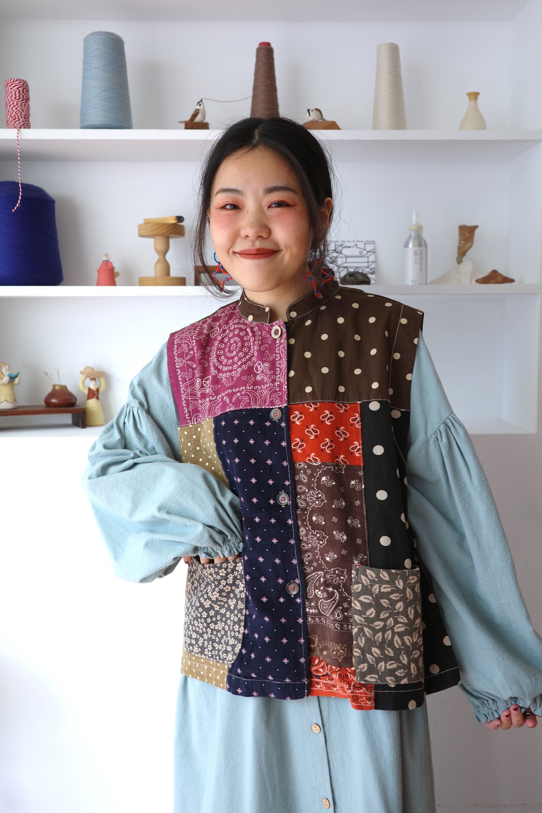 𓏭變形蟲圖騰花布拼接背心