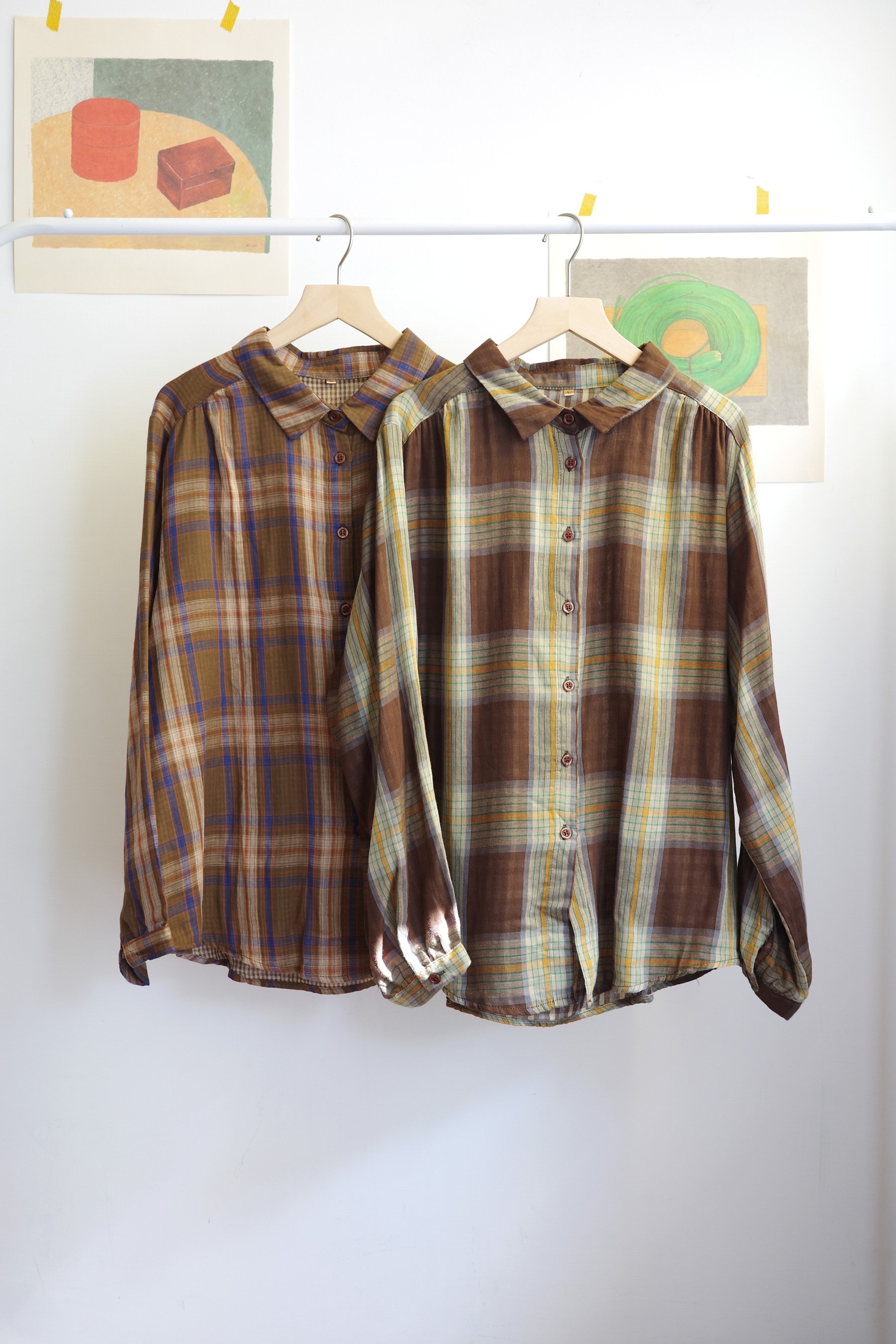 𓏭混色方格二重紗襯衫