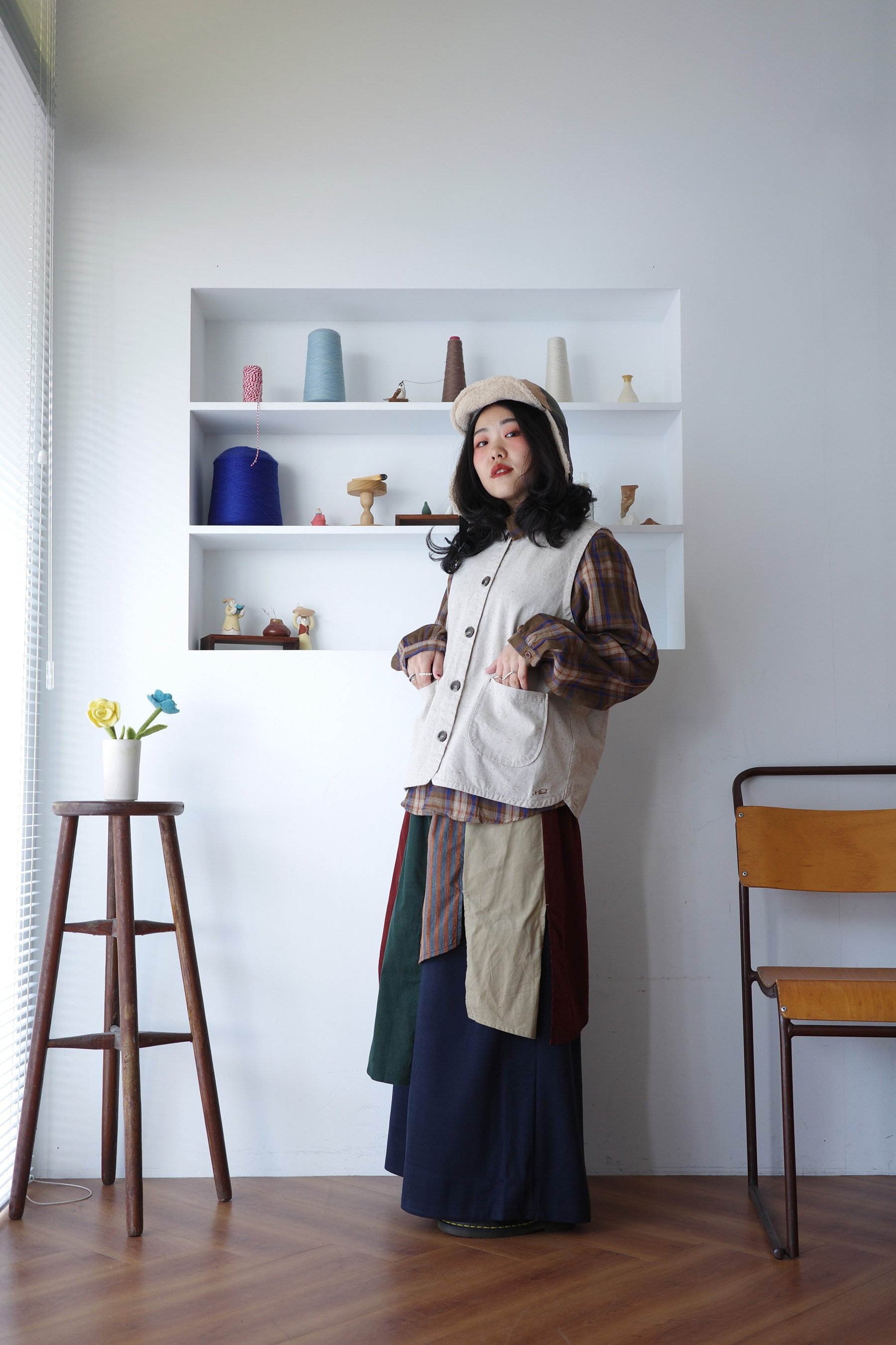 𓏭混色方格二重紗襯衫