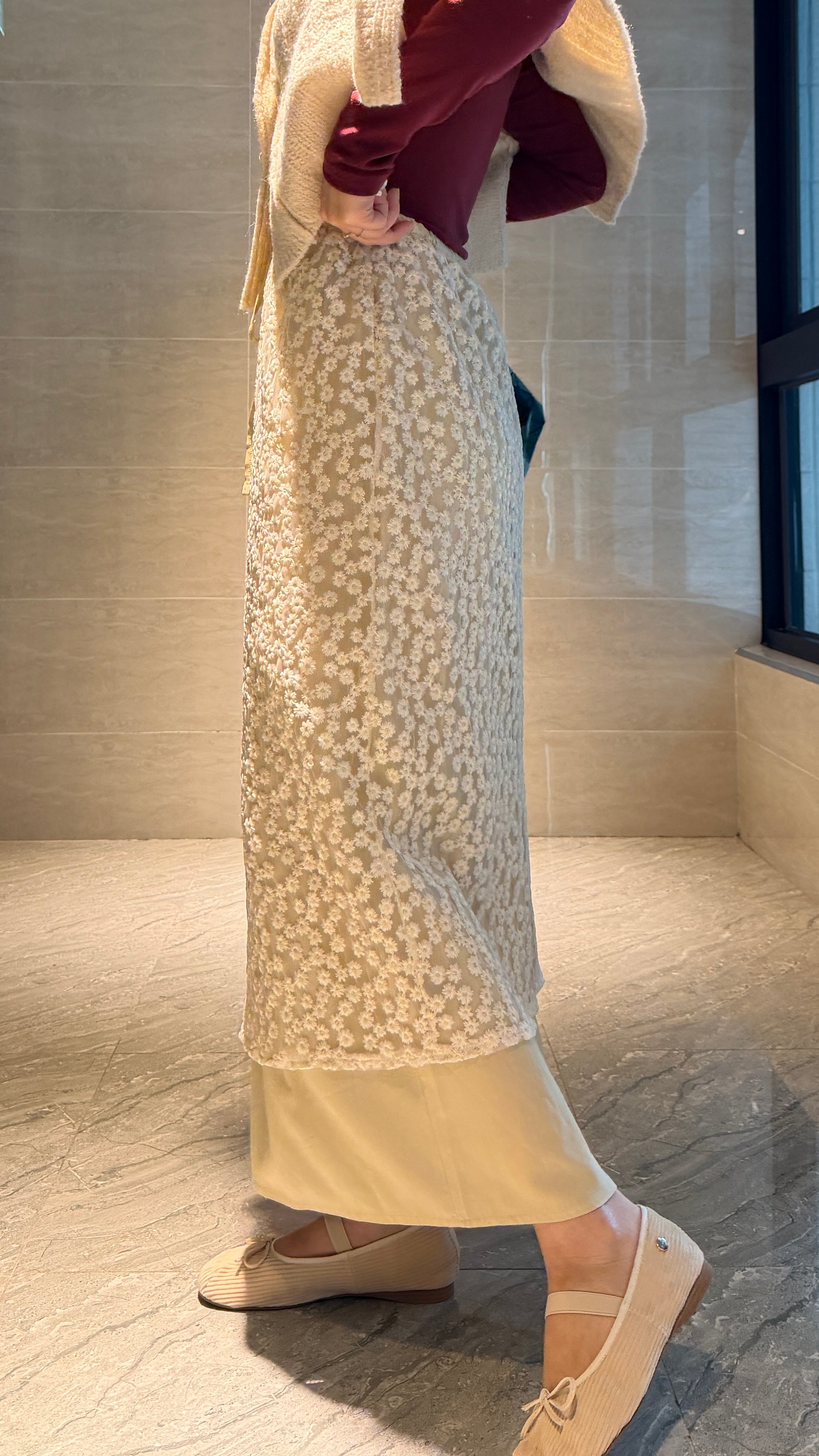 雙層透光小雛菊長裙