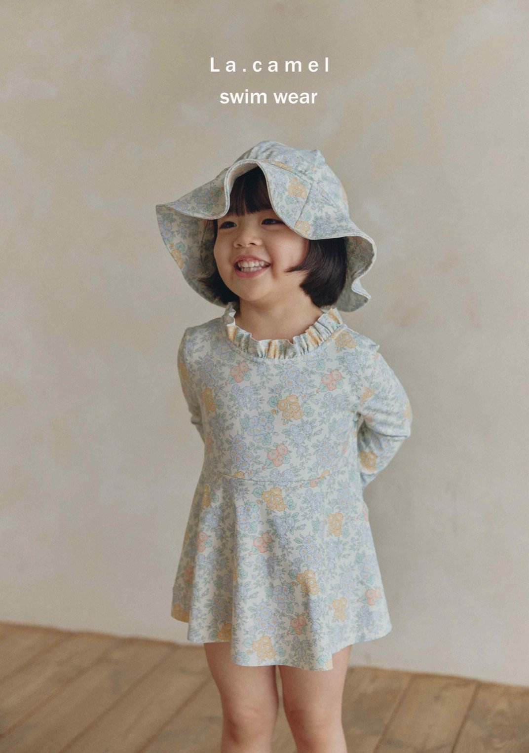 碎花長袖連體裙泳裝/泳帽