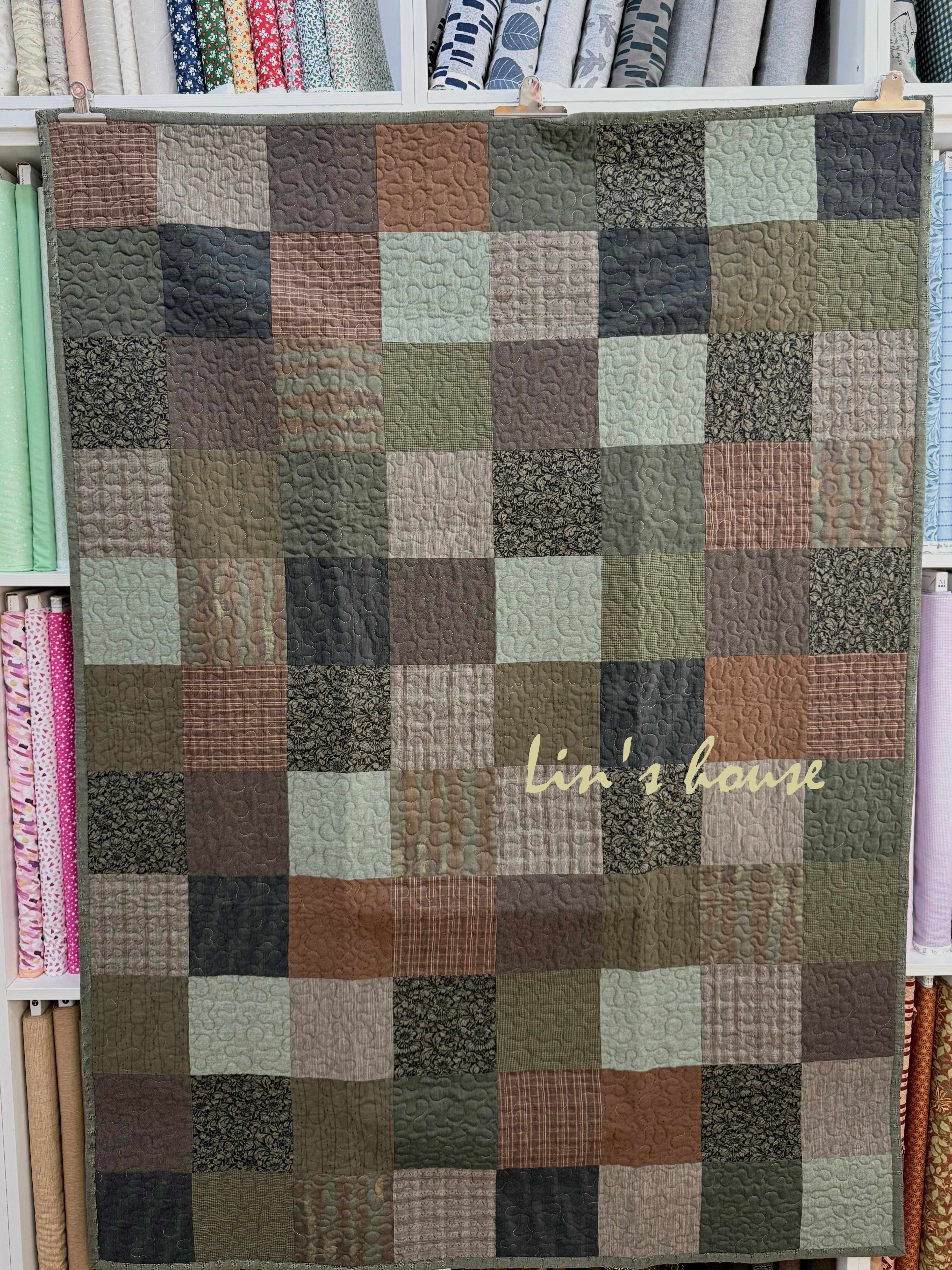 小野作品欣賞《靜謐森林》先染布大方塊拼布被