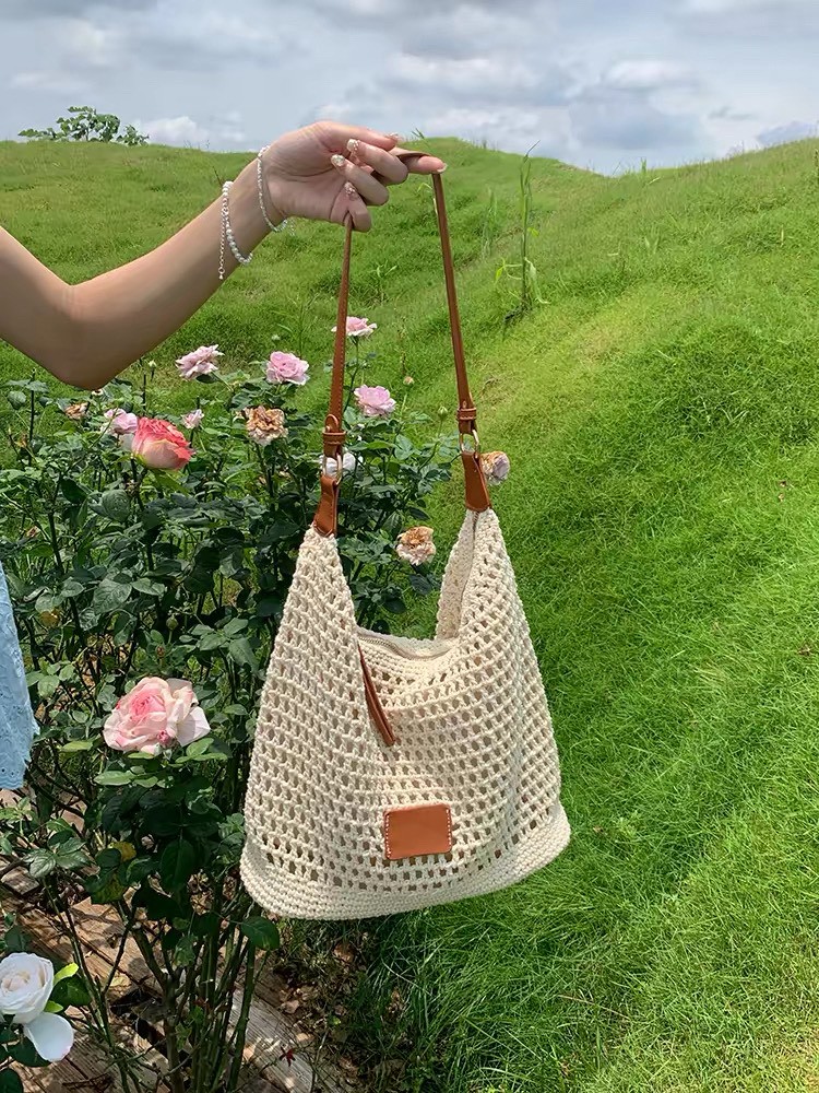 夏日鏤空草編包拉鍊款編織包