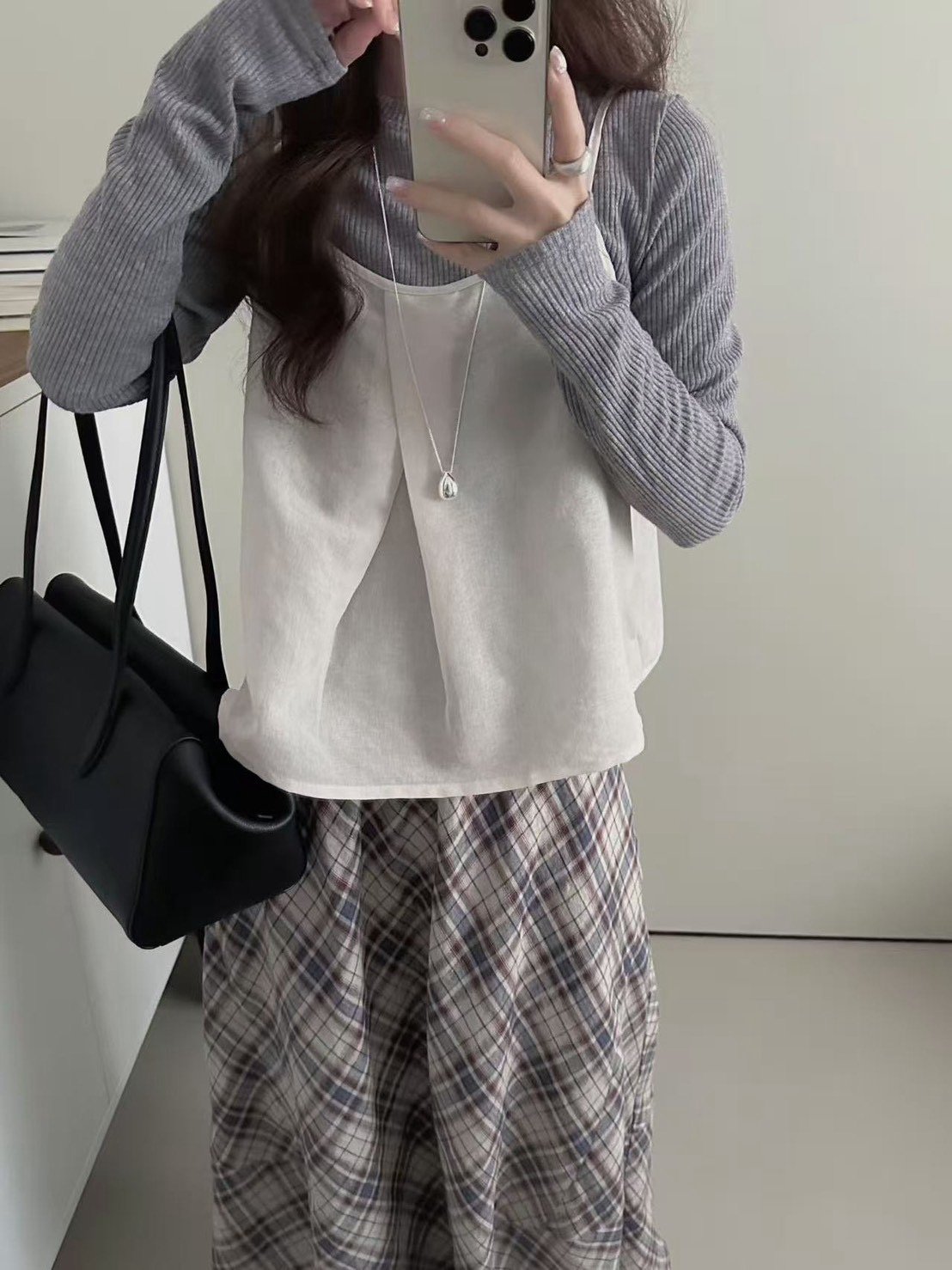 亞麻吊帶背心＋羅紋棉上衣兩件套
