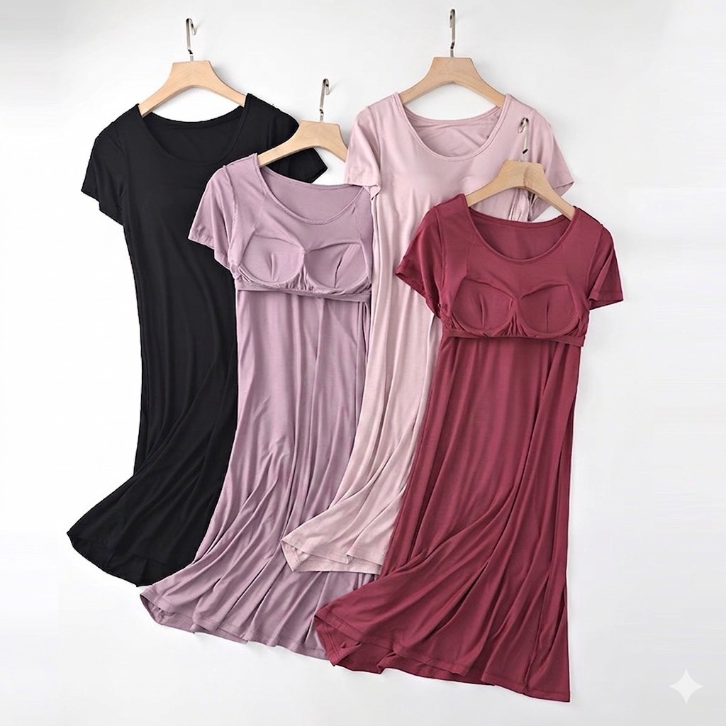 BRA TOP-極舒適莫代爾浪漫色系立體胸墊罩杯短袖睡裙家居服睡衣 BRA TOP-極舒適莫代爾浪漫色系立體胸墊罩杯短袖睡裙家居服睡衣