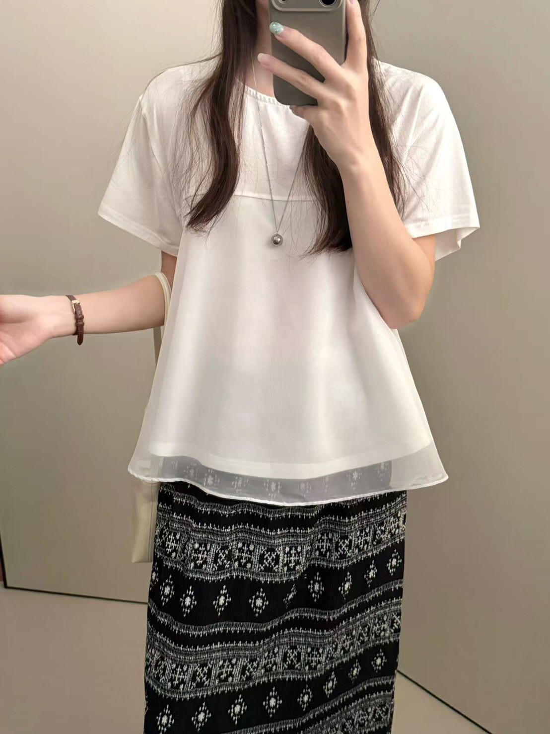 唯美接紗拼接短袖上衣