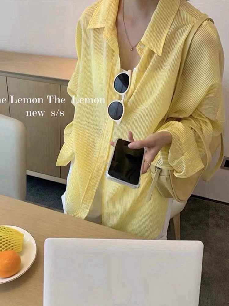 馬卡龍色條紋寬鬆襯衫 馬卡龍色條紋寬鬆襯衫