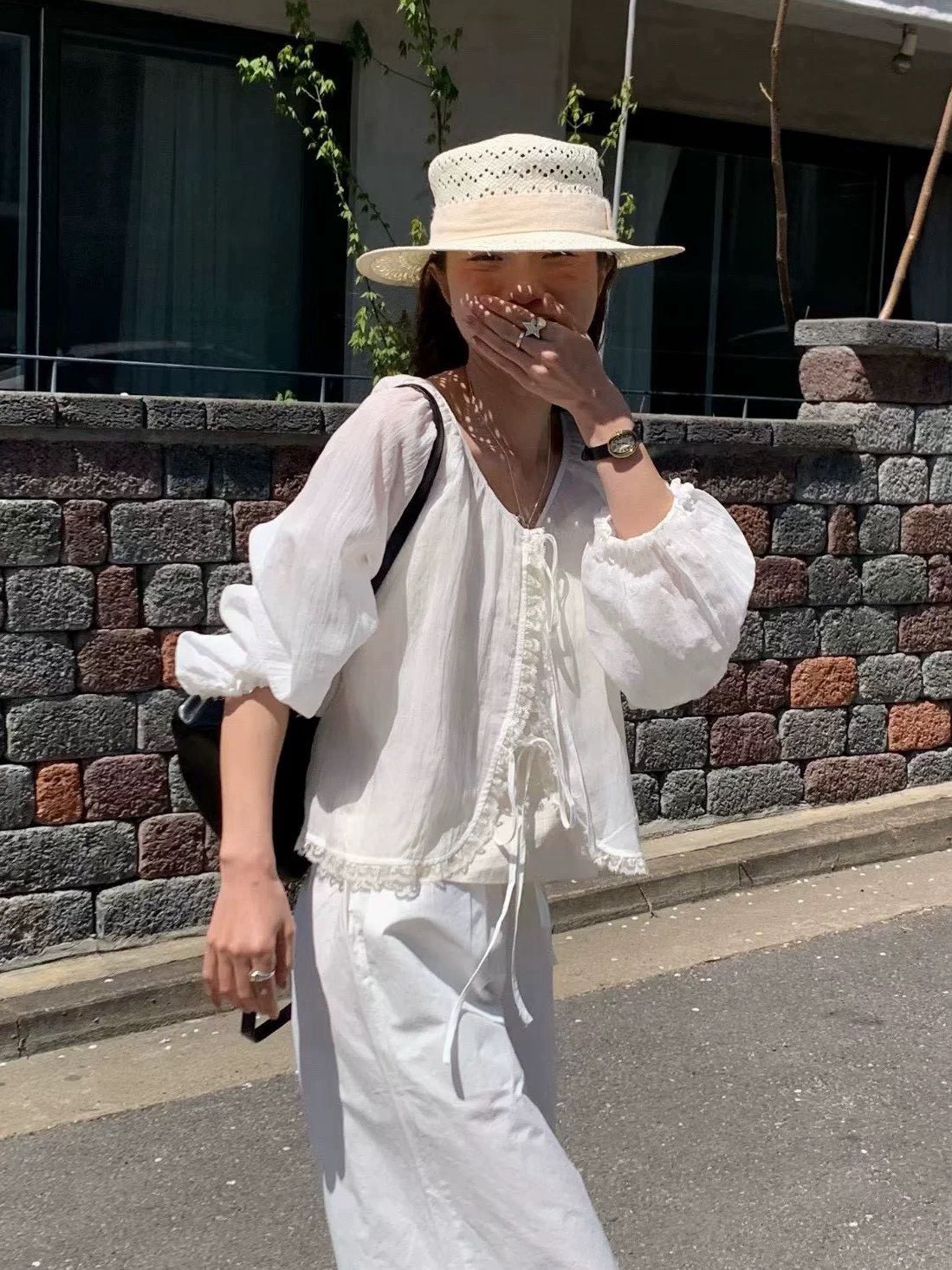 蕾絲罩衫+背心兩件套