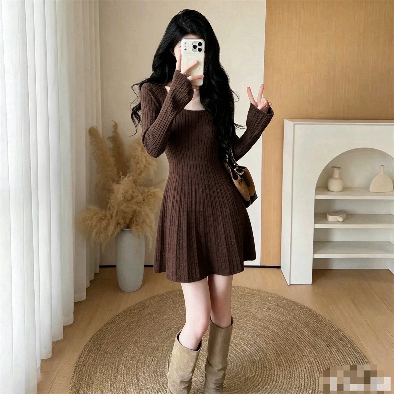 ★限時優惠｜至11/2★麻花紋方領針織洋裝
