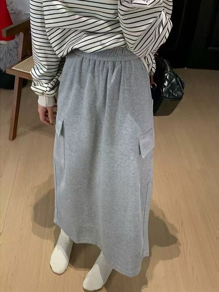 工裝口袋空氣棉裙長裙