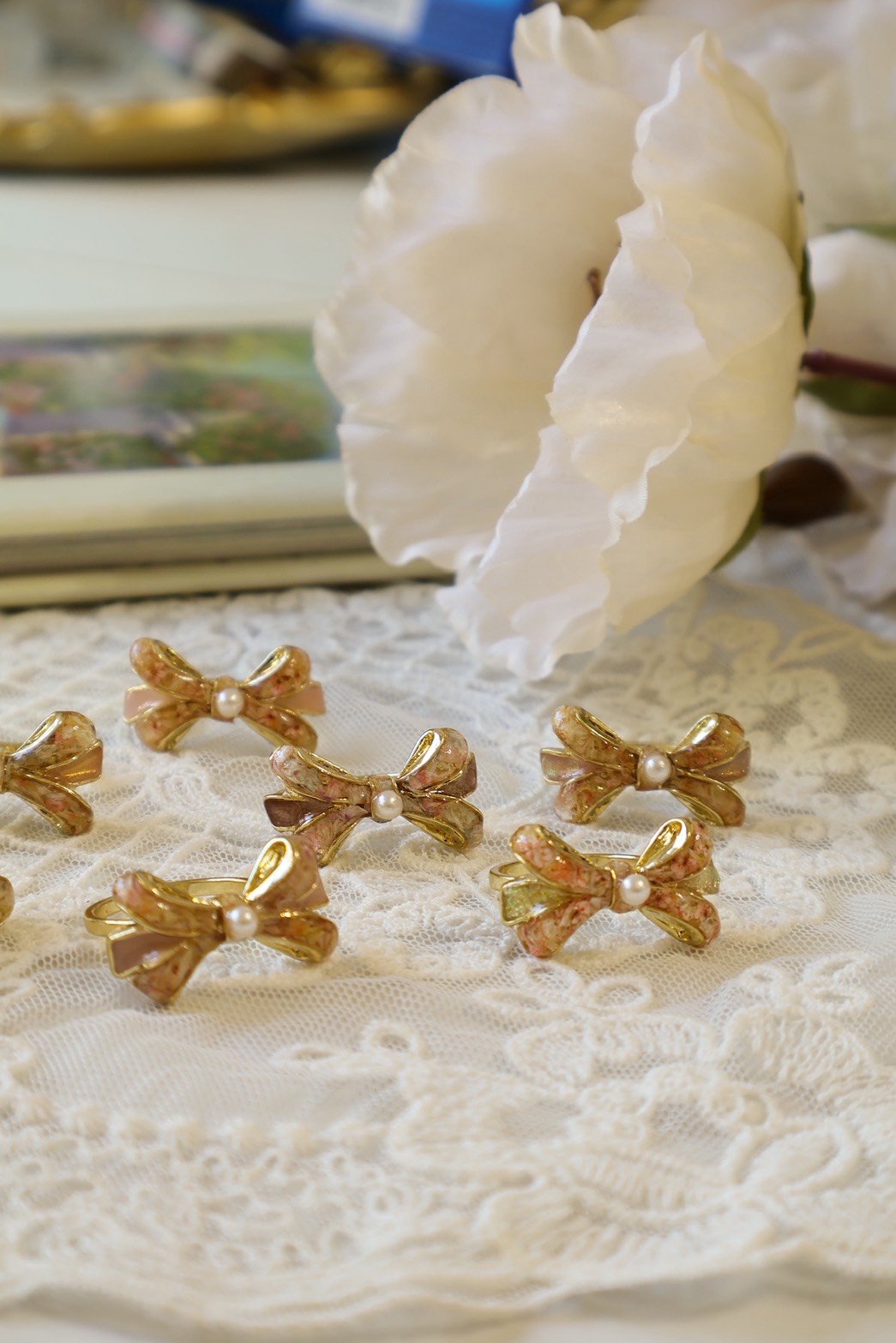 ⋆. 𐙚˚࿔ 珍珠蝴蝶結戒指𝜗𝜚˚⋆