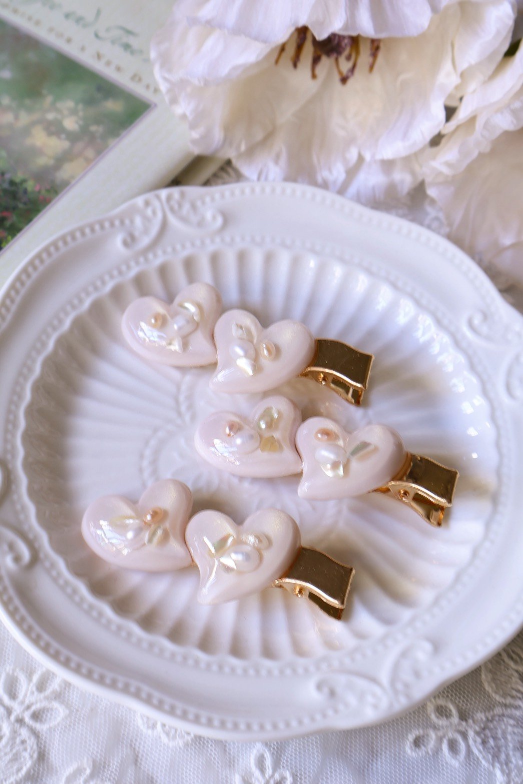 《珍珠雙心髮夾》