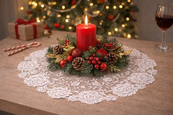 法式圓形小玫瑰蕾絲墊