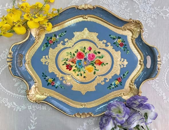 義大利佛羅倫斯手工六角叢花拖盤