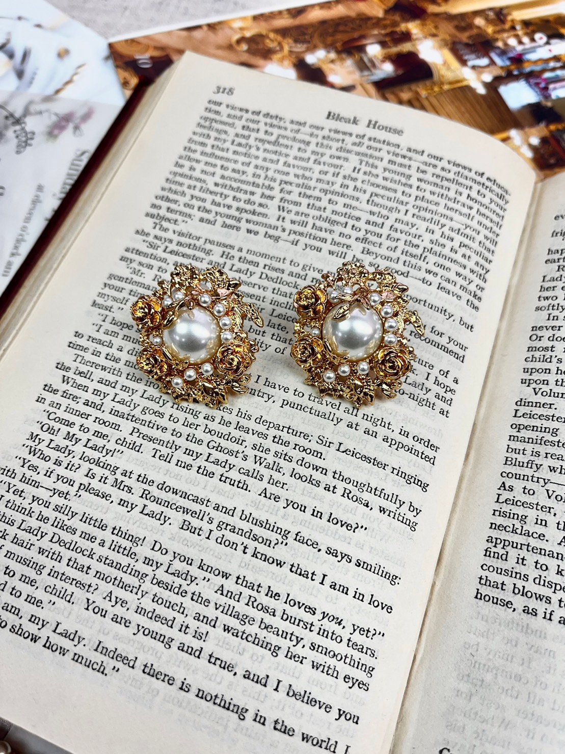 珍珠花蕊金耳環