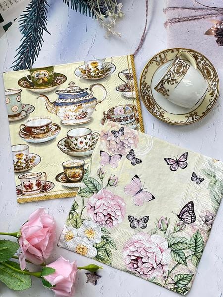 蝶古巴特[粉蝶杯盤]餐巾紙