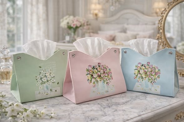 花卉皮革面紙盒