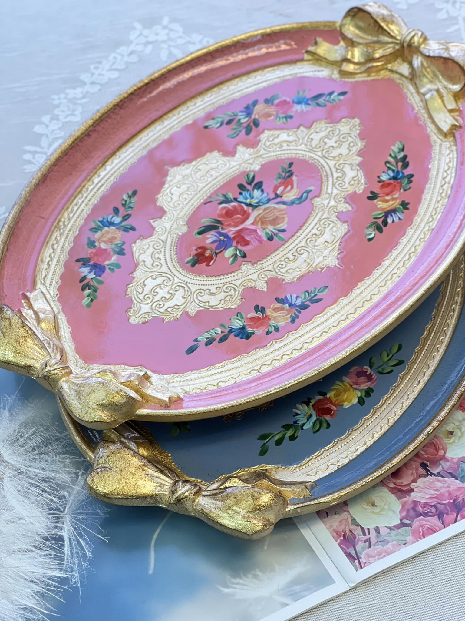 義大利佛羅倫斯手繪緞帶橢圓拖盤