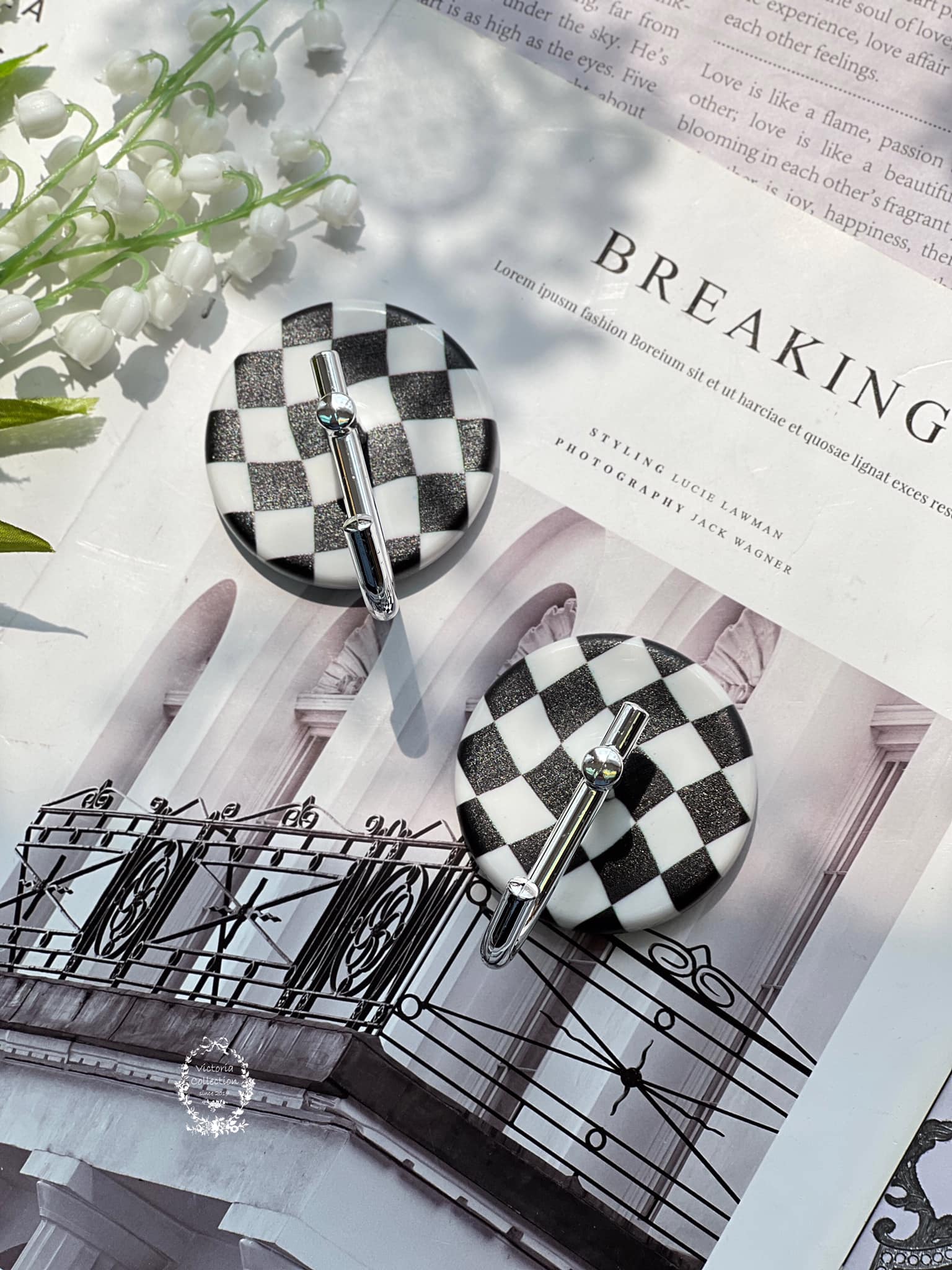 北歐棋盤格陶瓷強力掛勾(2入組)