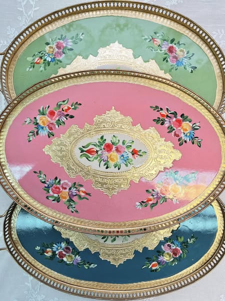 義大利佛羅倫斯手工銅框雙耳橢圓盤