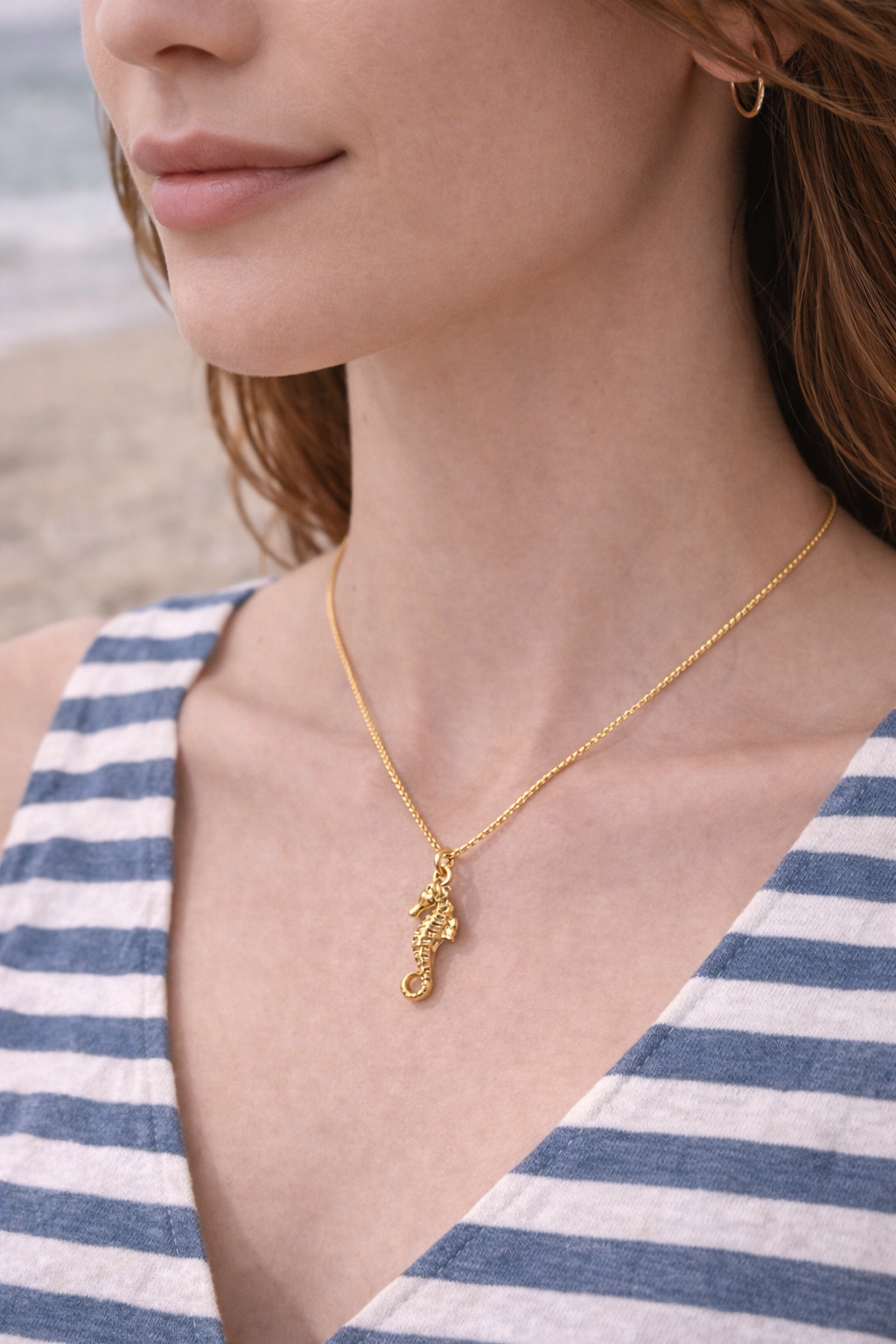 法式金色小海馬可變式吊墜