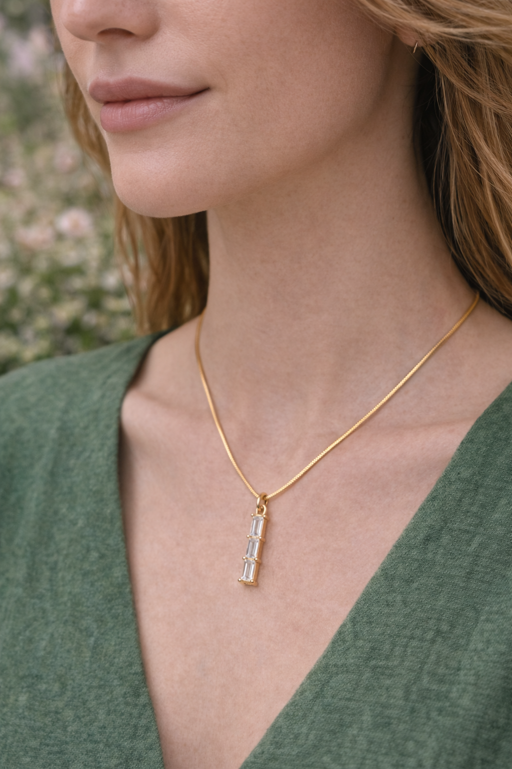 法式極簡三鑽直條可變式吊墜