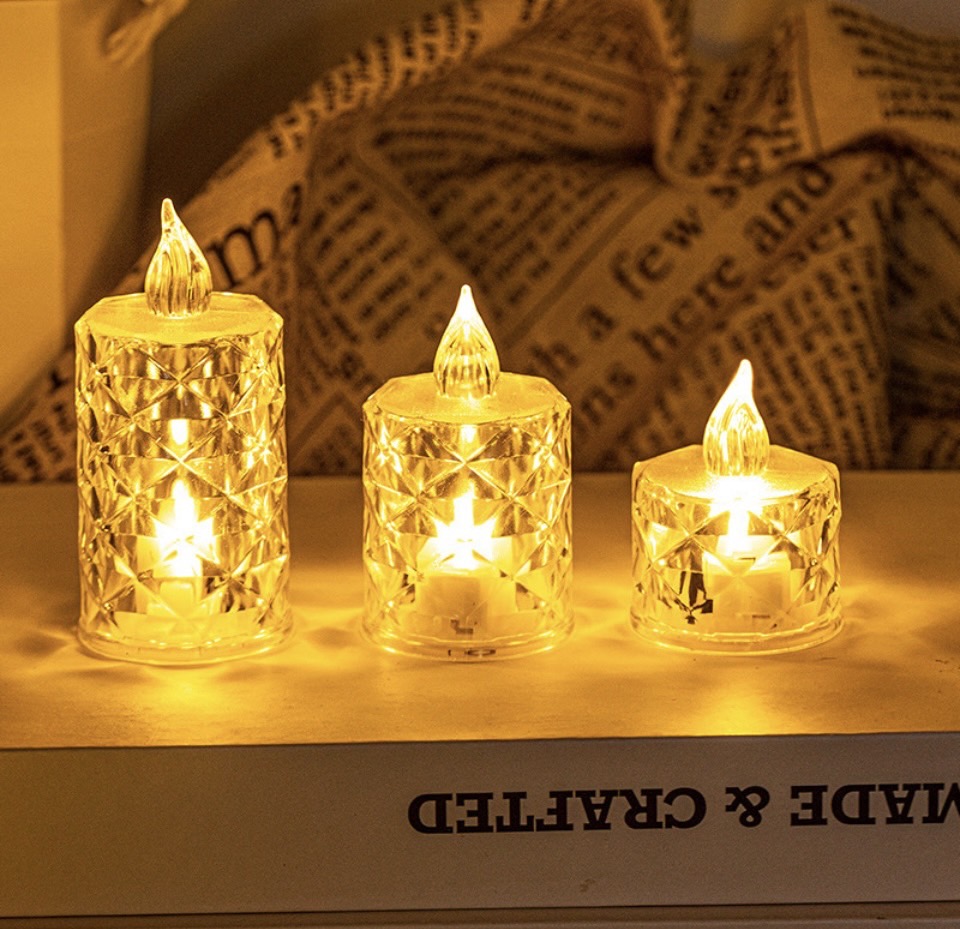 水晶菱紋LED仿真蠟燭燈