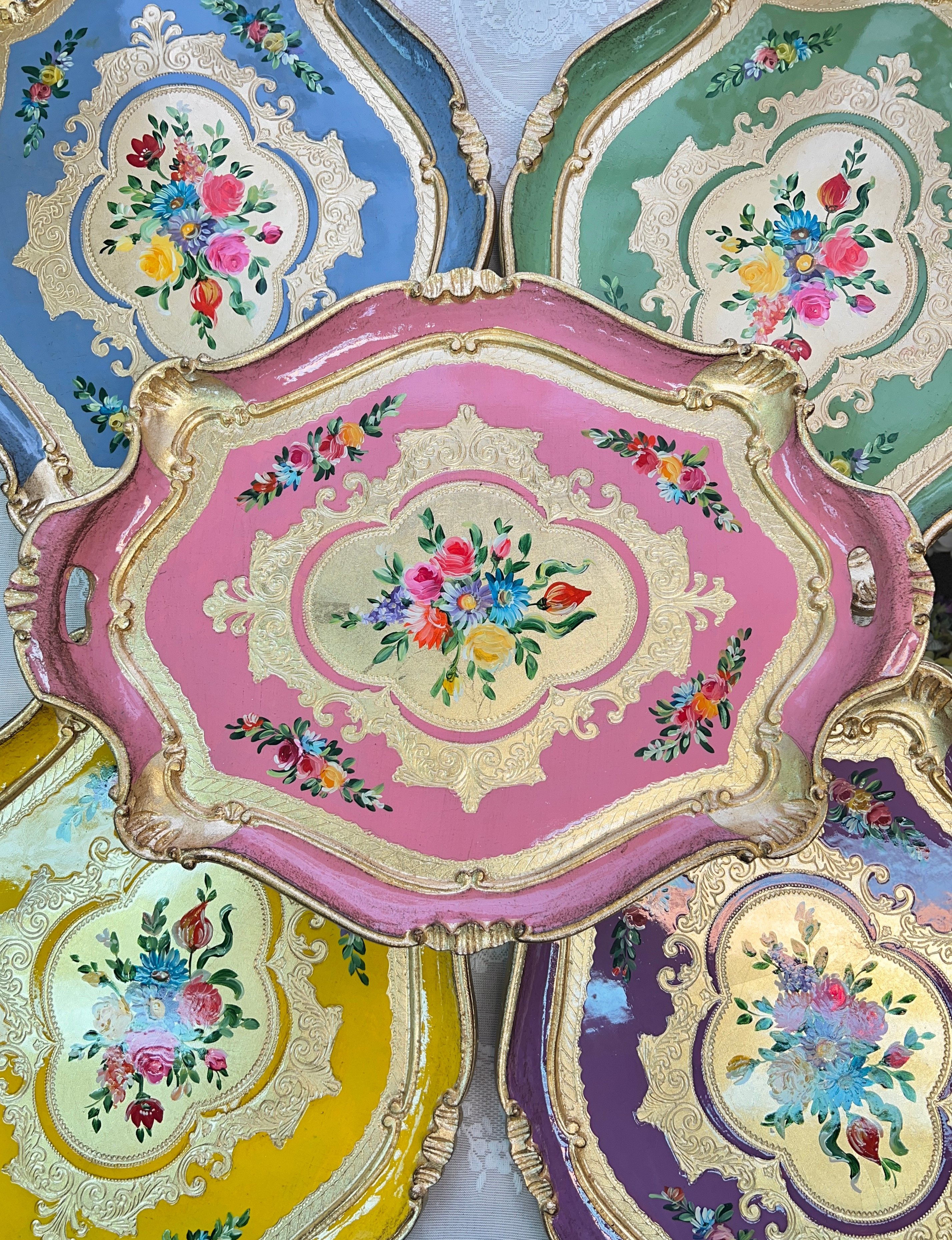 義大利佛羅倫斯手工六角叢花拖盤